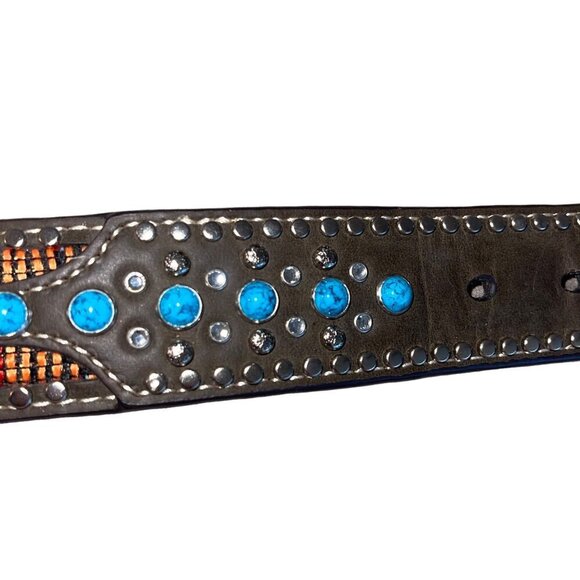 Blazin Roxx Womens Belt Size Medium Brown Aztec Design Bling Leather - Picture 4 of 8